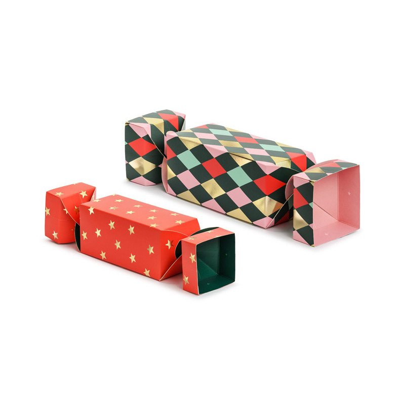 2 stk. Selvfoldende papirgaveæsker mixfarver 7x37 cm & 9x47 cm - Perfekt til festlig gaveindpakning