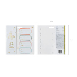 12 stk. Farverige blandede gave tags med guld snor, 9 x 4 cm, perfekt til festlige lejligheder