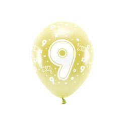 6 stk. Økologiske 9 års guld Metallic balloner str. 12"