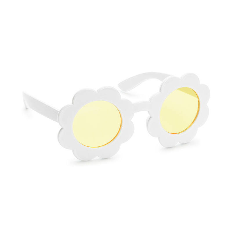 Daisy solbriller hvid med gule linser – UV-beskyttelse, 13 cm rammebredde, letvægt design