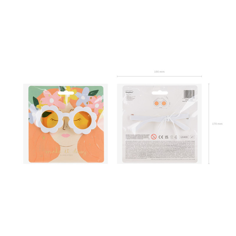 Daisy solbriller hvid med gule linser – UV-beskyttelse, 13 cm rammebredde, letvægt design