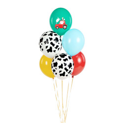 50 stk. Bondegårdsfest balloner, 30 cm, hvid og akvamarin mix, velegnet til helium og luft