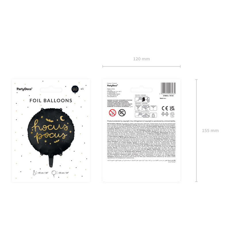 1 stk. Hocus Pocus 18" folieballon til helium eller luft med automatisk lukkesystem fra PartyDeco