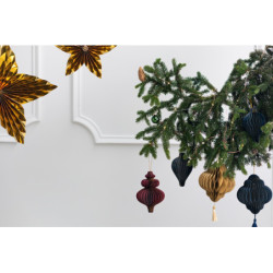 1 stk. Marineblå papir bikonvoks ornament lanterne, 13,2x15cm, let at hænge op, indendørs/udendørs