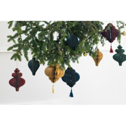 1 stk. Beige papirhonningkage ornament dråbeform, 8x12 cm, let at hænge, indendørs/udendørs