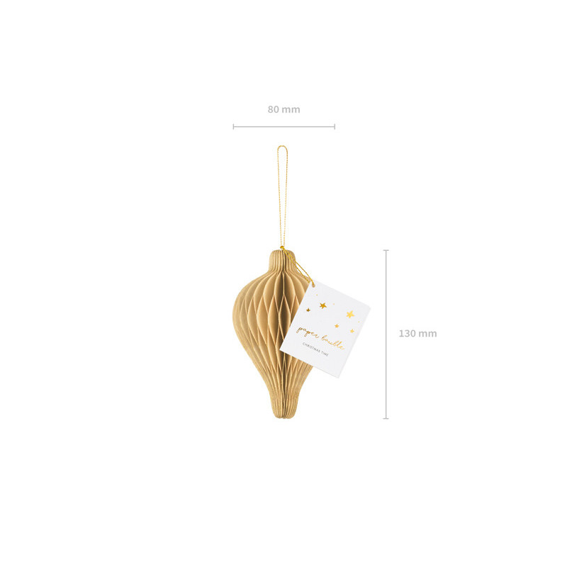 1 stk. Beige papirhonningkage ornament dråbeform, 8x12 cm, let at hænge, indendørs/udendørs