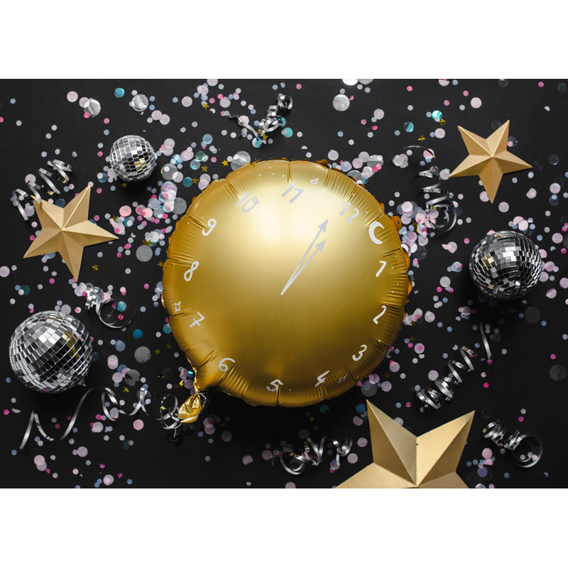 1 stk. Ur 18" folieballon i guld fra PartyDeco, genanvendelig og velegnet til helium eller luft.
