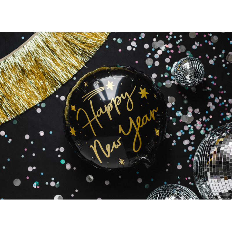 1 stk. Happy New Year 18" folieballon fra PartyDeco til helium eller luft, genanvendelig og holdbar