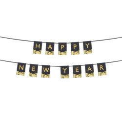1 stk. Nytårsbanner Sort Papir Guldfolie – Elegant Dekoration 135x16,5 cm 3,5m Bånd