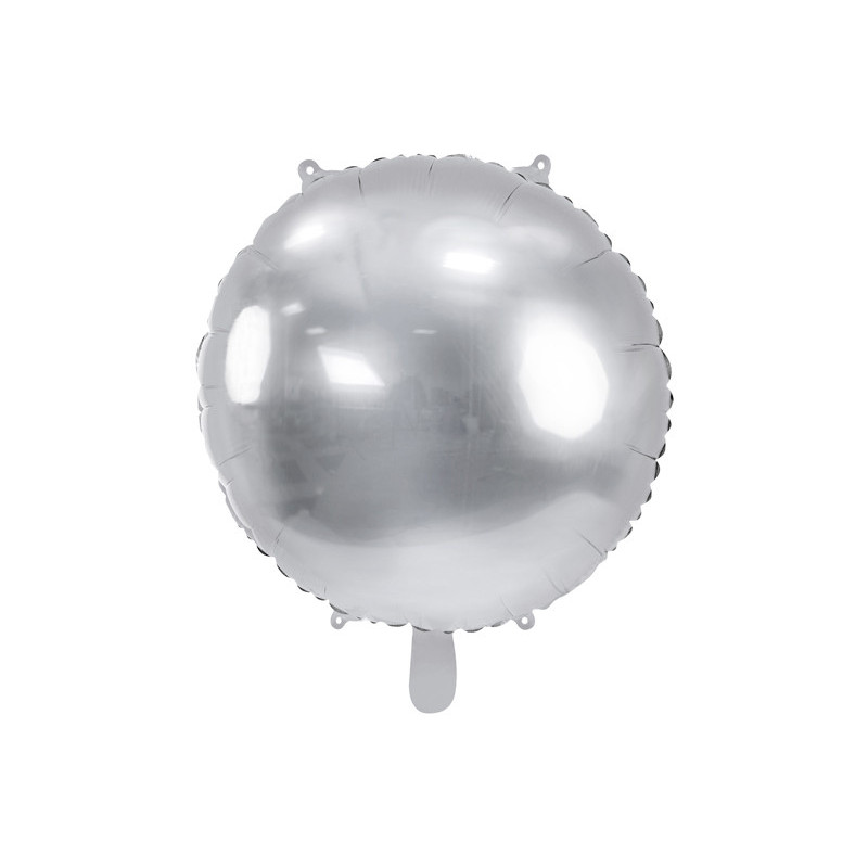 1 stk. Sølvfarvet rund folieballon, 80 cm før oppustning, inkl. sugerør til bryllup og festdekoration