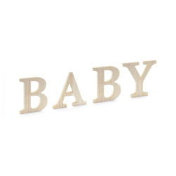 1 stk. Naturfarvet træindskrift BABY, 16.5-21.5x19.5 cm, robust materiale