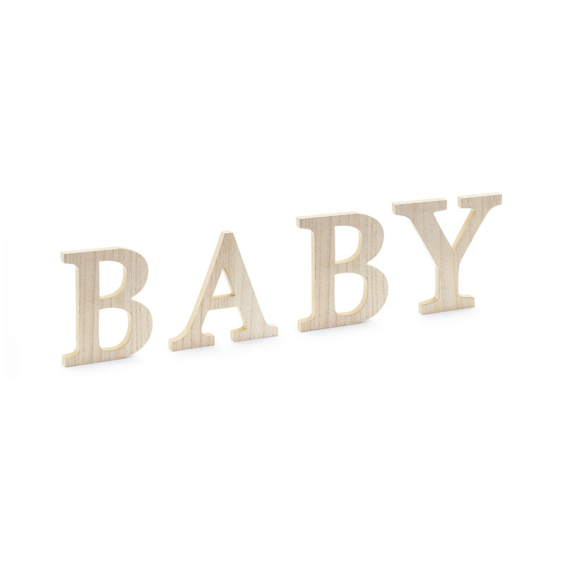1 stk. Naturfarvet træindskrift BABY, 16.5-21.5x19.5 cm, robust materiale