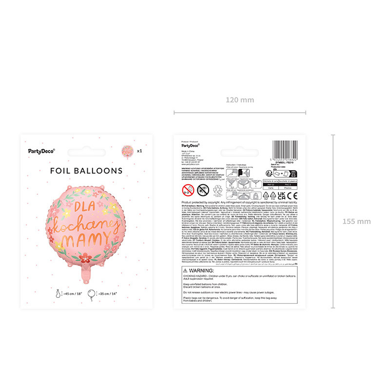 1 stk. Farverig folieballon til den kære mor, 45 cm, multifarvet, helium/luft, perfekt gaveidé