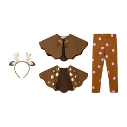1 stk. Bambi drøm pige kostume - rådyr look, leggings, kappe, pandebånd, 110-116 cm
