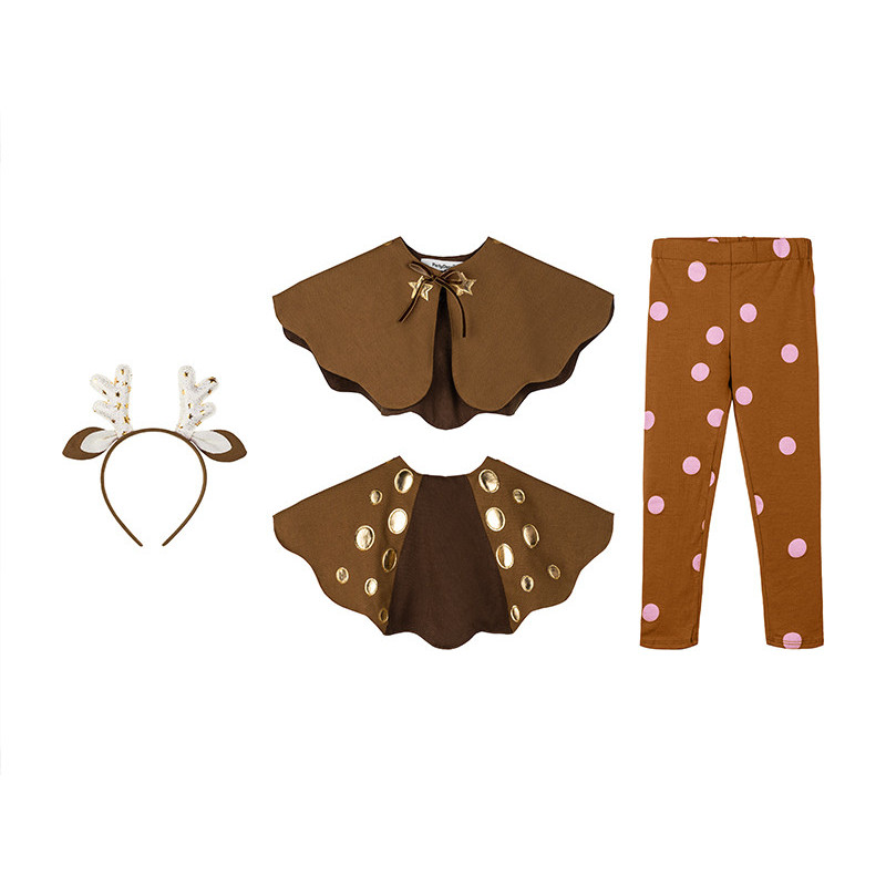 1 stk. Bambi drøm pige kostume - rådyr look, leggings, kappe, pandebånd, 110-116 cm