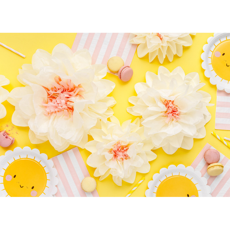 5 stk. Dekorative blomster i creme tissuepapir, 30-20 cm, genbrugelige og nemme at montere