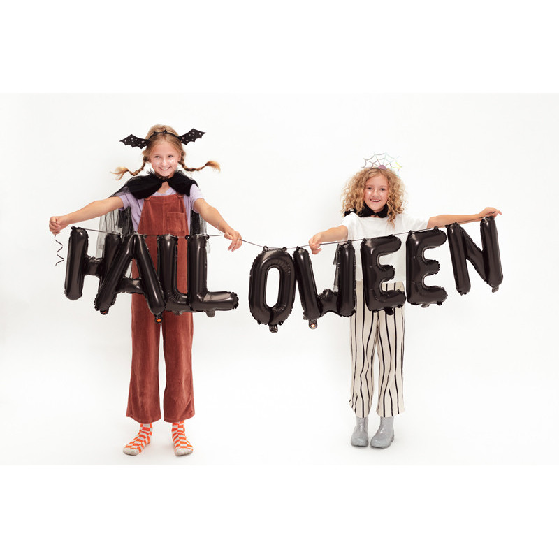 1 stk. Sort Halloween folieballon, 280x46 cm, inkl. oppustningsstrå og bånd til festpynt