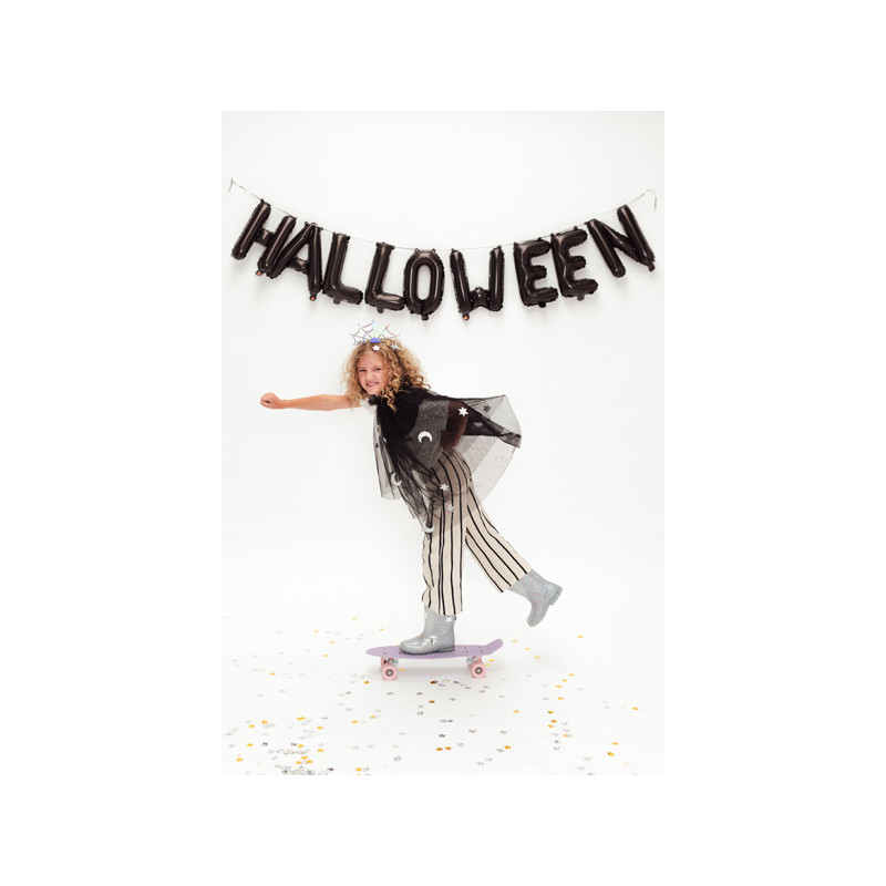 1 stk. Sort Halloween folieballon, 280x46 cm, inkl. oppustningsstrå og bånd til festpynt