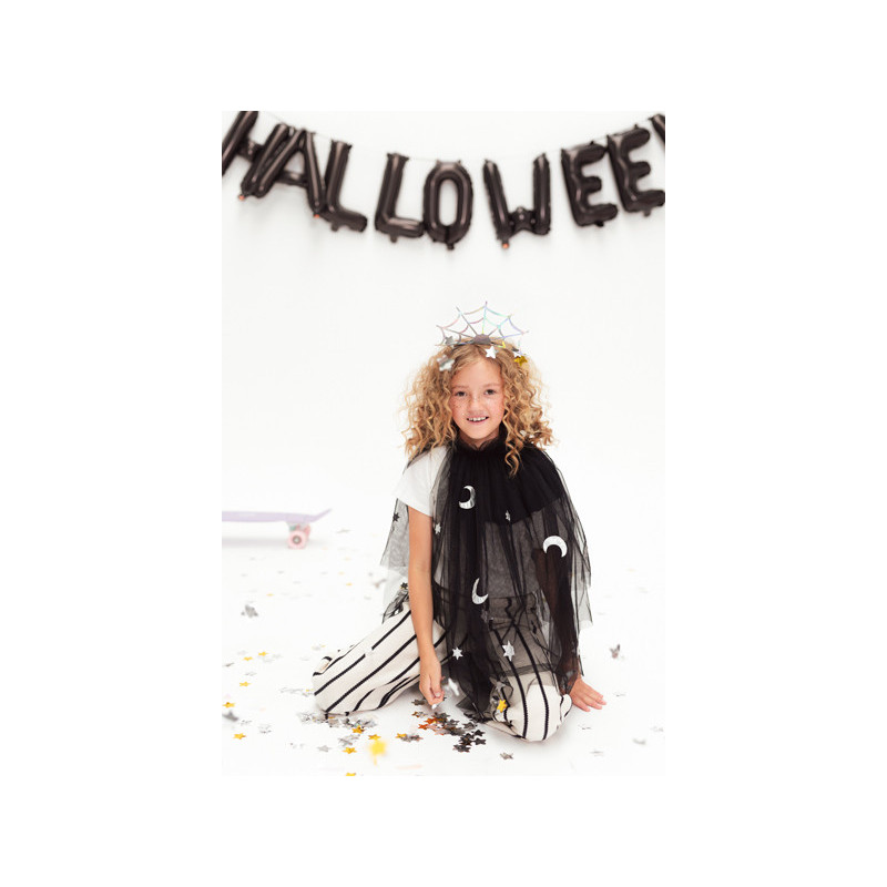 1 stk. Sort Halloween folieballon, 280x46 cm, inkl. oppustningsstrå og bånd til festpynt
