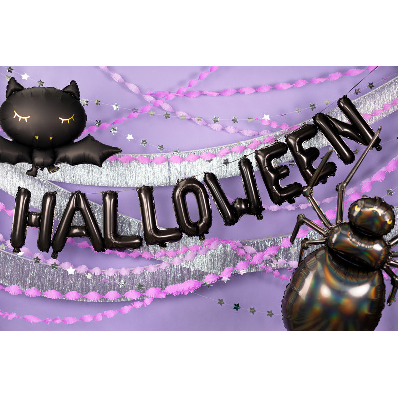 1 stk. Sort Halloween folieballon, 280x46 cm, inkl. oppustningsstrå og bånd til festpynt