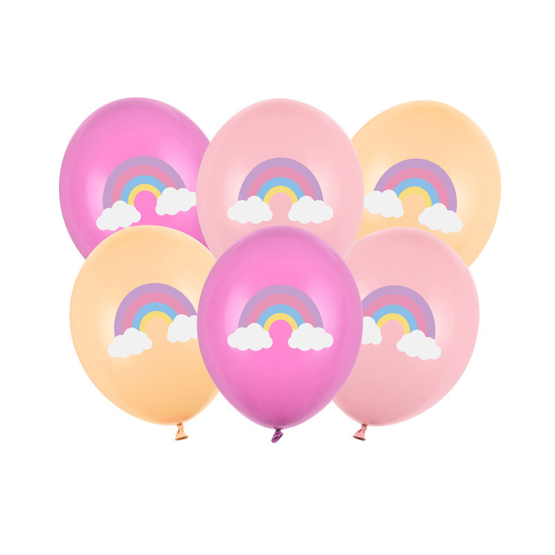6 stk. Regnbueballoner pastel 30 cm latex – Tosidet print til festlig dekoration