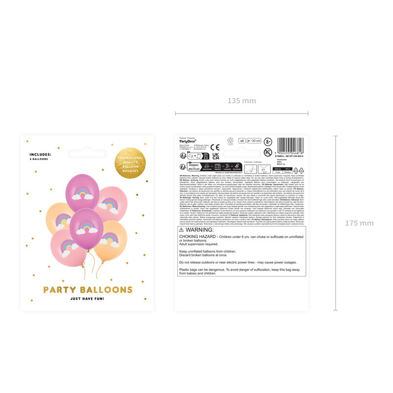 6 stk. Regnbueballoner pastel 30 cm latex – Tosidet print til festlig dekoration