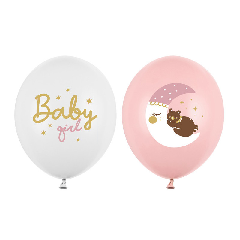 50 stk. Balloner 30 cm baby girl pastel lyserød/hvid tryk – Perfekt til babyshower