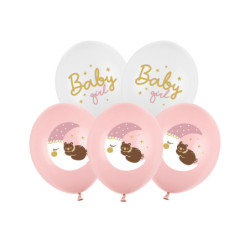 6 stk. Baby girl balloner pastel lyserød/hvid 30 cm - To-sidet print til festlig dekoration