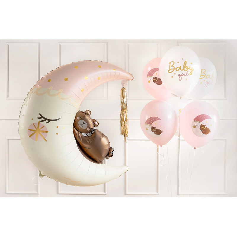 6 stk. Baby girl balloner pastel lyserød/hvid 30 cm - To-sidet print til festlig dekoration