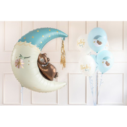 6 stk. Balloner baby boy mix pastelblå hvid 30 cm – Tosidet print til barnedåb