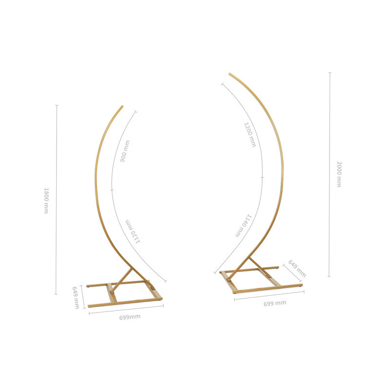 1 Stk Guld Backdrop stativ i Halvbue, 200cm og 180cm - Nem Samling, Sæt"