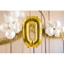 1 stk. Satin folieballon tal "0" lys guld, 72 cm, inkl. sugerør til luft og helium, perfekt til fest
