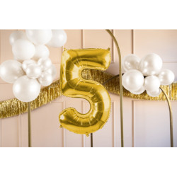 1 stk. Satin folieballon tal "5" i lyseguld, 72 cm oppustet, perfekt til fest og jubilæer