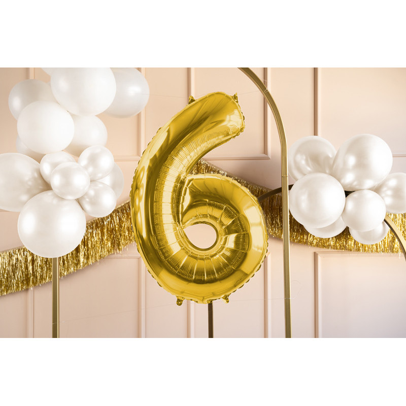 1 stk. Satin folieballon tallet "6" i lys guld, 72 cm oppustet til fødselsdage og jubilæer