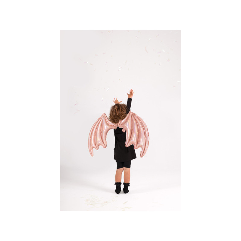 1 stk. Folieballon flagermusvinger med snore, pink holografisk, 85 x 50 cm, luft oppustelig
