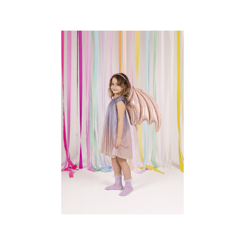 1 stk. Folieballon flagermusvinger med snore, pink holografisk, 85 x 50 cm, luft oppustelig
