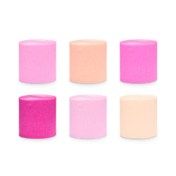 6 stk. Creperuller Fersken & Pink 5 cm x 10 m – Skab magi til fest og majstang