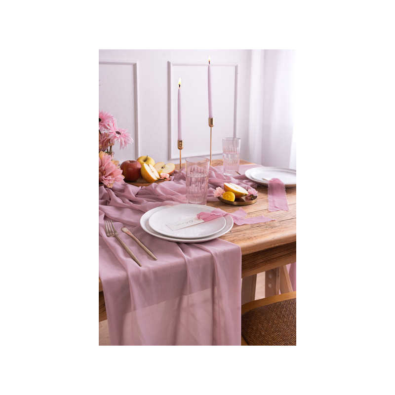 5 meter Chiffonløber, Lilla, bredde 48 cm, elegant borddekoration til bryllup og fest