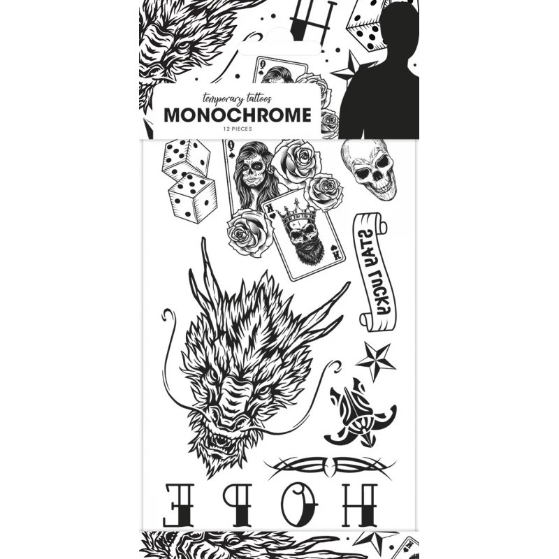 12 stk. Monochrome Hope Tatoveringer, kreative midlertidige designs til fest og festival 12 stk. Monochrome Hope Tatoveringer, kreative midlertidige designs til fest og festival