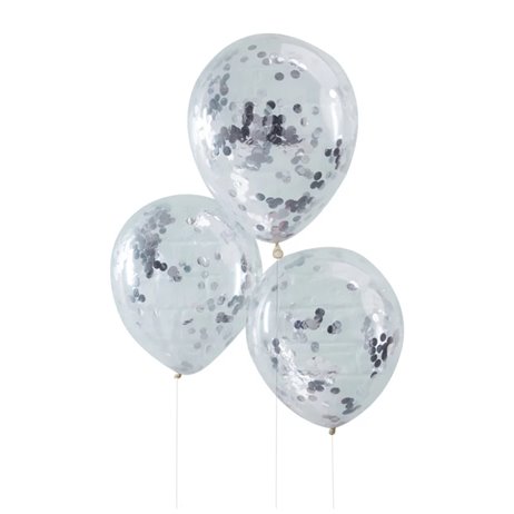 5 stk Konfetti ballon - Sølv 12" - 30 cm 5 stk Konfetti ballon - Sølv 12" - 30 cm