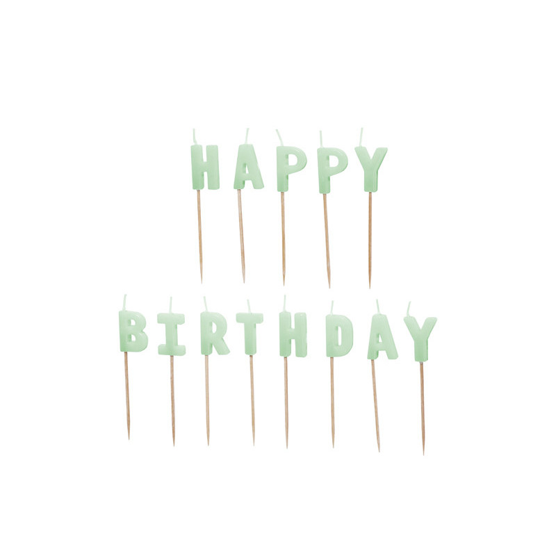 Birthday candles Happy Birthday, 2.5 cm, light green (1 pkt / 13 pc.) Birthday candles Happy Birthday, 2.5 cm, light green (1 pkt / 13 pc.)
