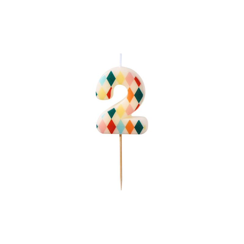 Birthday candle Number 2 Rhombus, 5.5 cm, mix Birthday candle Number 2 Rhombus, 5.5 cm, mix