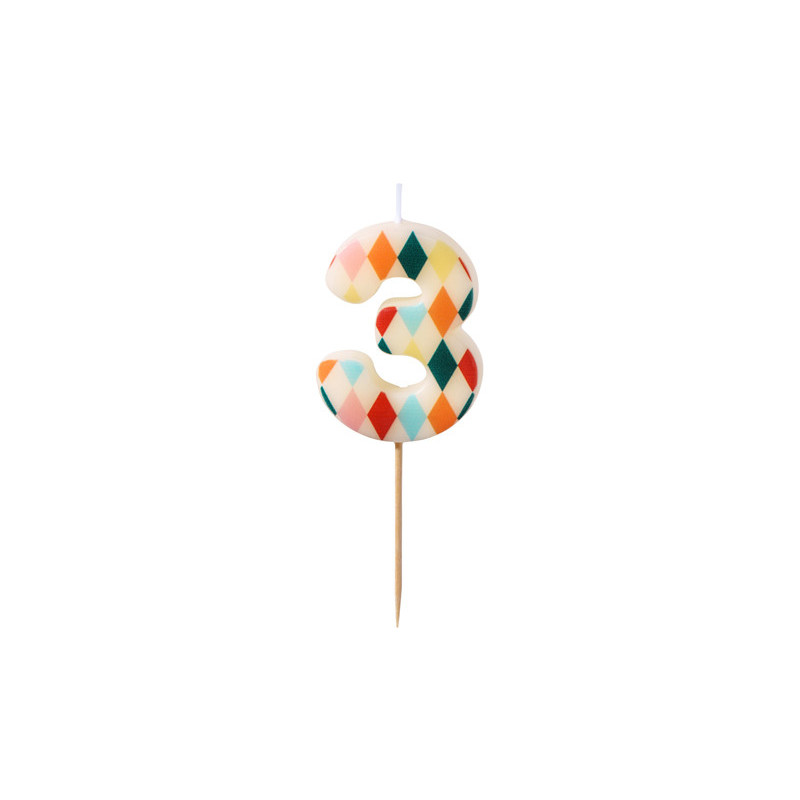 Birthday candle Number 3 Rhombus, 5.5 cm, mix Birthday candle Number 3 Rhombus, 5.5 cm, mix