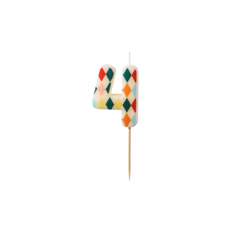 Birthday candle Number 4 Rhombus, 5.5 cm, mix Birthday candle Number 4 Rhombus, 5.5 cm, mix