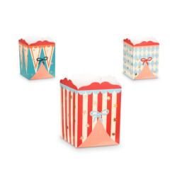 6 stk. Festlige Cirkus Popcornbokse farverige og praktiske – gør snacks til en festlig oplevelse