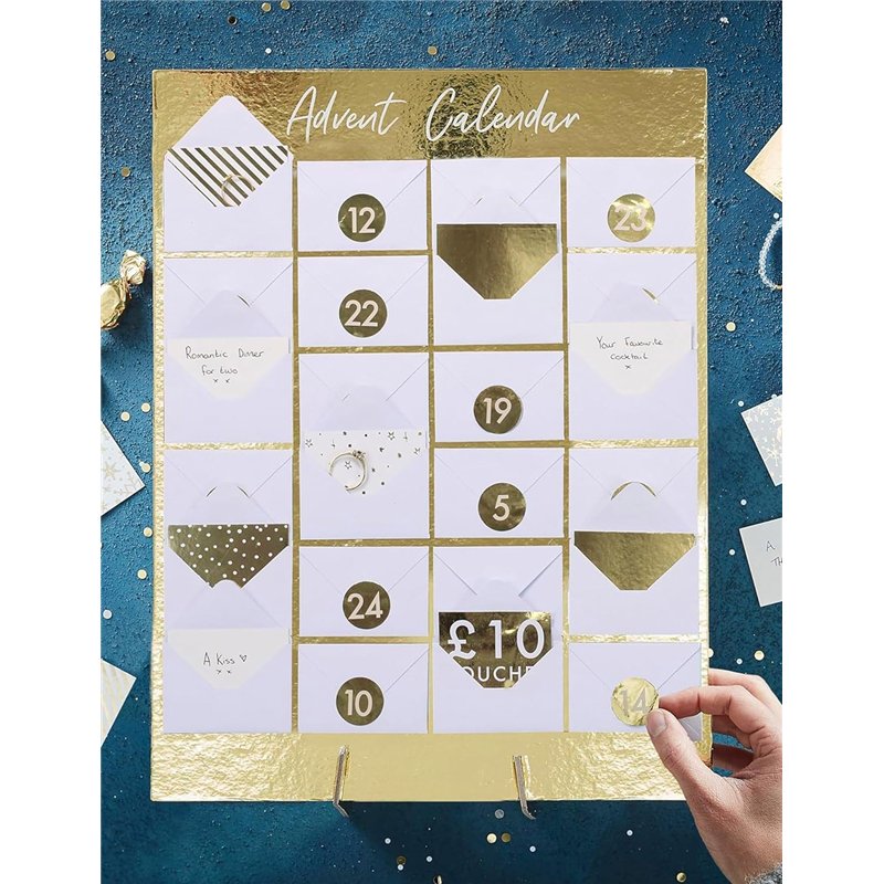 Julekalender - Minikonvolut på guld folie stativ fra Ginger Ray Julekalender - Minikonvolut på guld folie stativ fra Ginger Ray