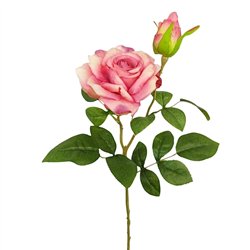 1 stk. Rose med knop Kunstig Pink 47 cm