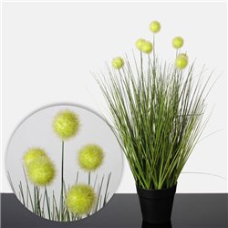 1 stk. Naturtro Gr&aelig;s i Potte med 7 Limegr&oslash;nne Blomster &ndash; 65 cm