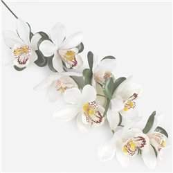 1 stk. Orkid&eacute;gren snehvid &ndash; 57 cm stilk med 8 stk. kunstige silkebl&oslash;de blomsterhoveder