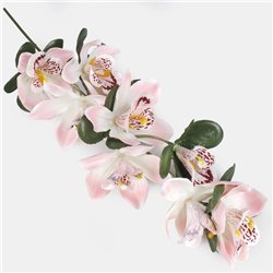 1 stk. Orkid&eacute;gren pink, creme &ndash; 57 cm stilk med 8 stk. kunstige silkebl&oslash;de blomsterhoveder